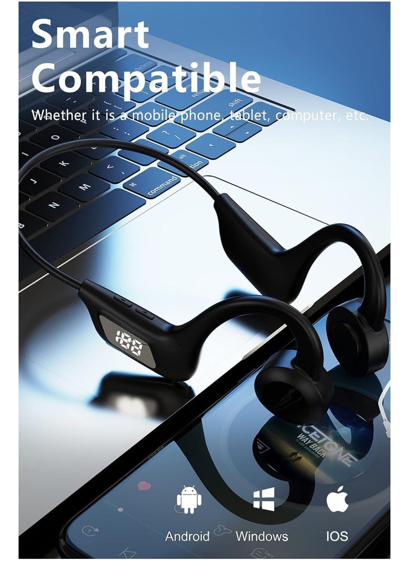 Open Ear Headphones Wireless Bluetooth Air Conduction Earbuds for Running, Workout, Cycling, Waterproof IPX5, Over-Ear Earphones with Built-in Mic for iPhone Android, Gym, Black