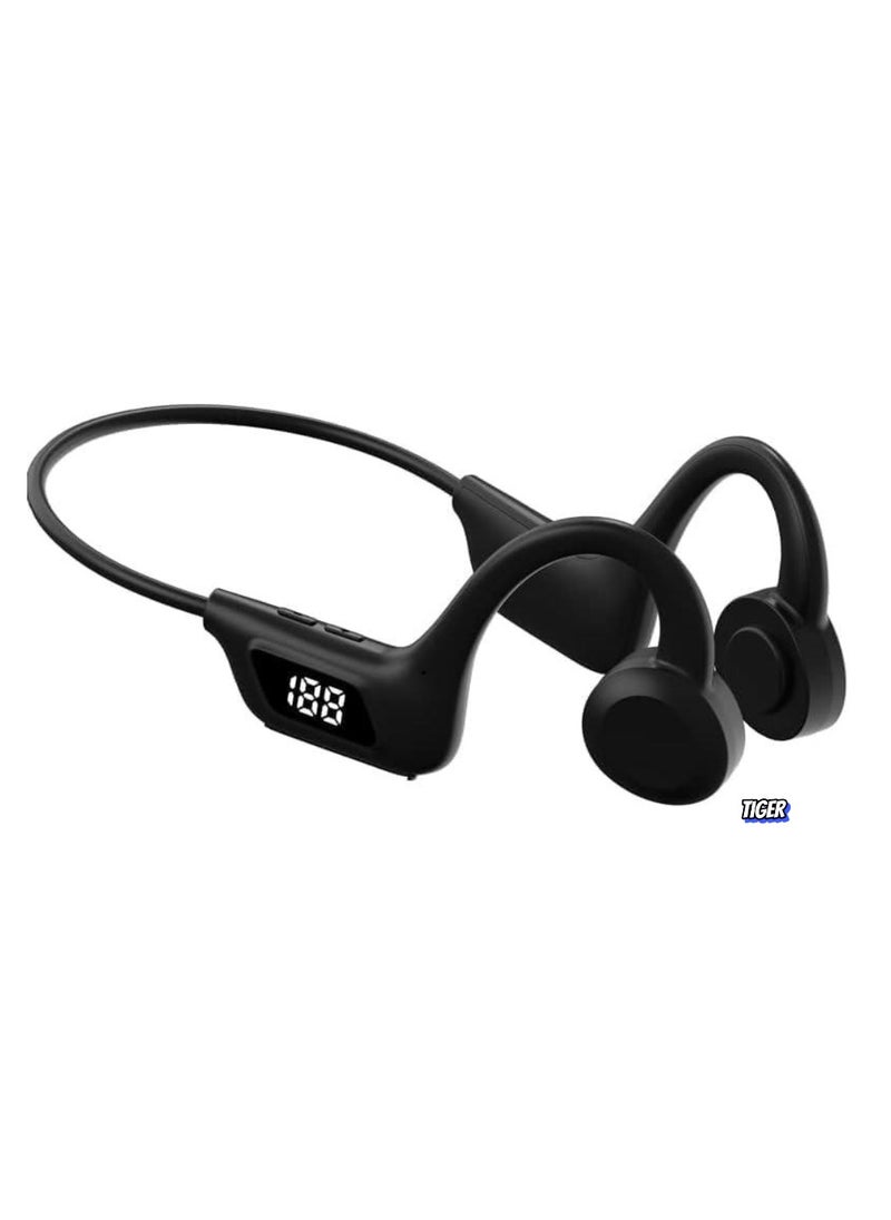 Open Ear Headphones Wireless Bluetooth Air Conduction Earbuds for Running, Workout, Cycling, Waterproof IPX5, Over-Ear Earphones with Built-in Mic for iPhone Android, Gym, Black