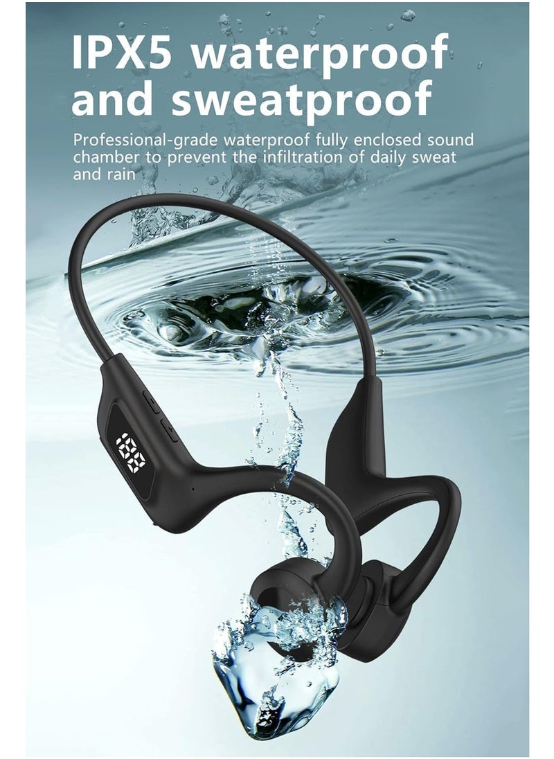Open Ear Headphones Wireless Bluetooth Air Conduction Earbuds for Running, Workout, Cycling, Waterproof IPX5, Over-Ear Earphones with Built-in Mic for iPhone Android, Gym, Black
