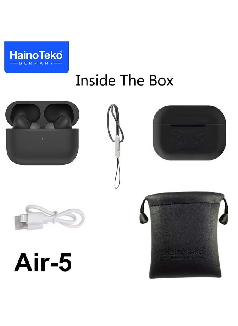 Air-5 True Wireless Stereo Earbuds with Multi-Functional Touch Control, HD Clear Microphone, High Bass Sound Quality, and Charging Case – Perfect for Android Mobiles & Tablets – Black