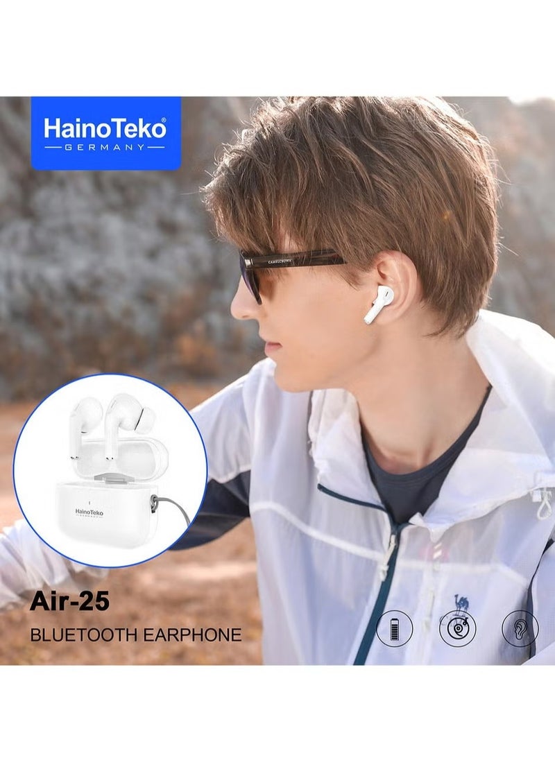 Air 25 True Wireless Bluetooth Earphones with Bass-Rich Sound and Super Clear Microphone – Compatible with iPhones and iPads – Premium Sound Quality for Music, Calls, and Entertainment