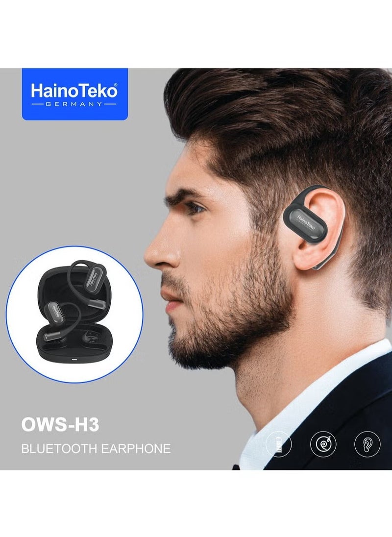 OpenFit Bluetooth Earphones with High-Quality Sound, Super Clear Mic, and Touch Controls – Stylish & Comfortable Black Wireless Earbuds for Music, Calls, and Sports