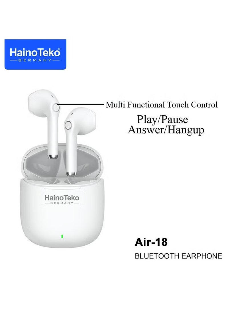 True Wireless Earphones with Super Clear Microphone, Multi-Functional Touch Control – Designed for Android Mobiles and Tablets – High-Quality Sound, Comfortable Fit, and Seamless Connectivity – White