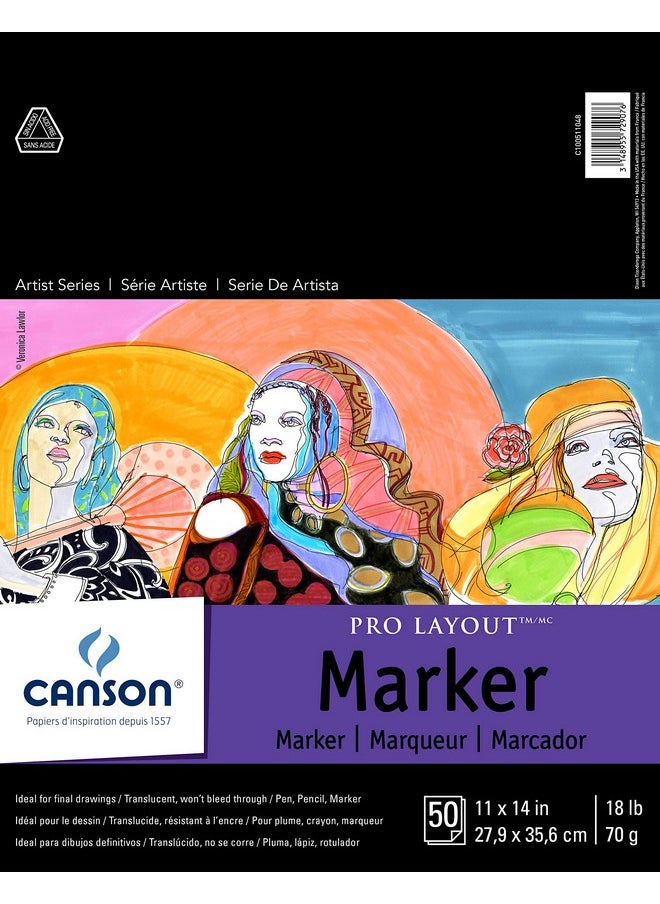 Canson Artist Series Pro Layout Marker Paper, Foldover Pad, 11x14 inches, 50 Sheets (18lb/70g) - Artist Paper for Adults and Students