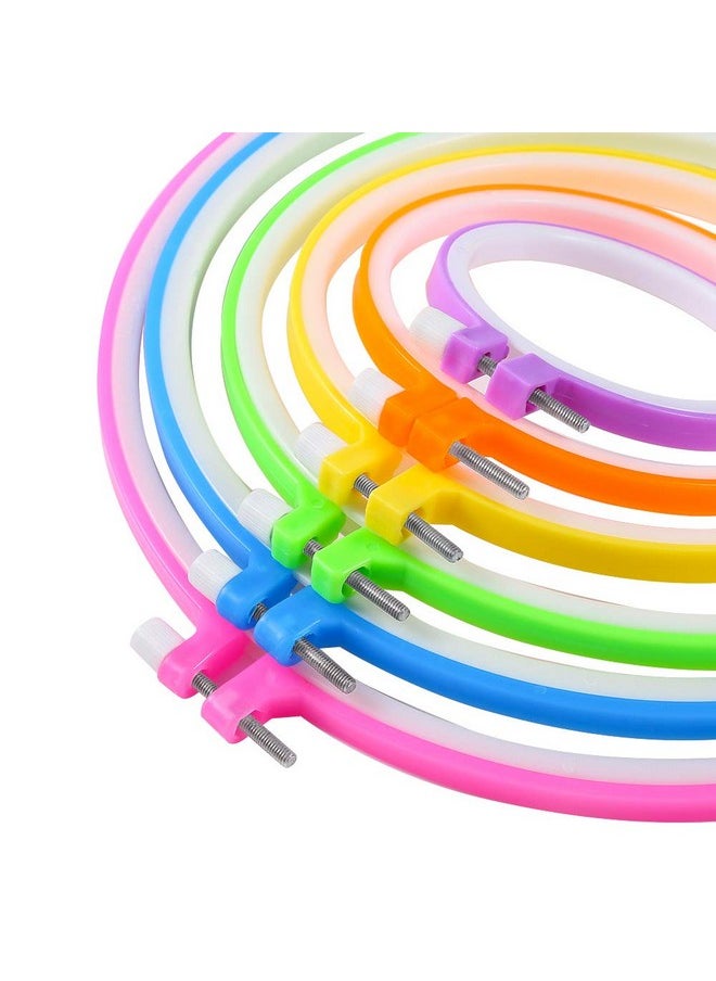 Caydo 6 Pieces Embroidery Hoops and 15 Needles, Plastic Circle Cross Stitch Hoop Ring Embroidery Circle Set, 3.4 inch to 10.4 inch (Multicolor)