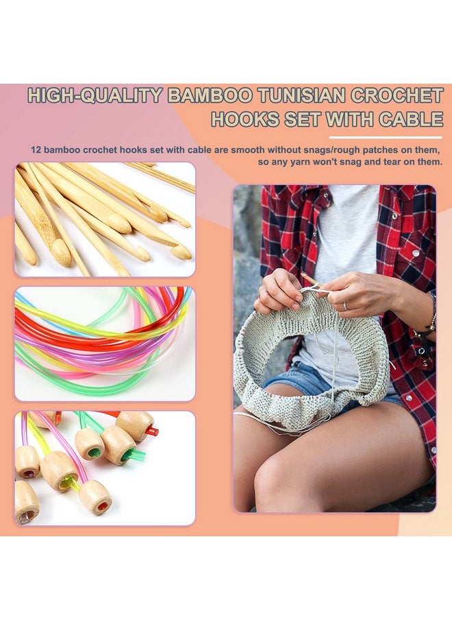 Coopay 23 PCS Tunisian Crochet Hooks Set Including 11 PCS 2.0-8.0mm Metal Long Crochet Hooks & 12 PCS 3.0-10.0mm Carbonized Bamboo Afghan Crochet Needles with Cable, Crochet Hook Set Extra Long
