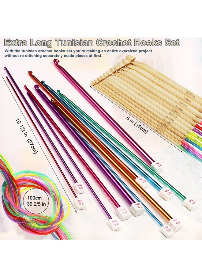 Coopay 23 PCS Tunisian Crochet Hooks Set Including 11 PCS 2.0-8.0mm Metal Long Crochet Hooks & 12 PCS 3.0-10.0mm Carbonized Bamboo Afghan Crochet Needles with Cable, Crochet Hook Set Extra Long