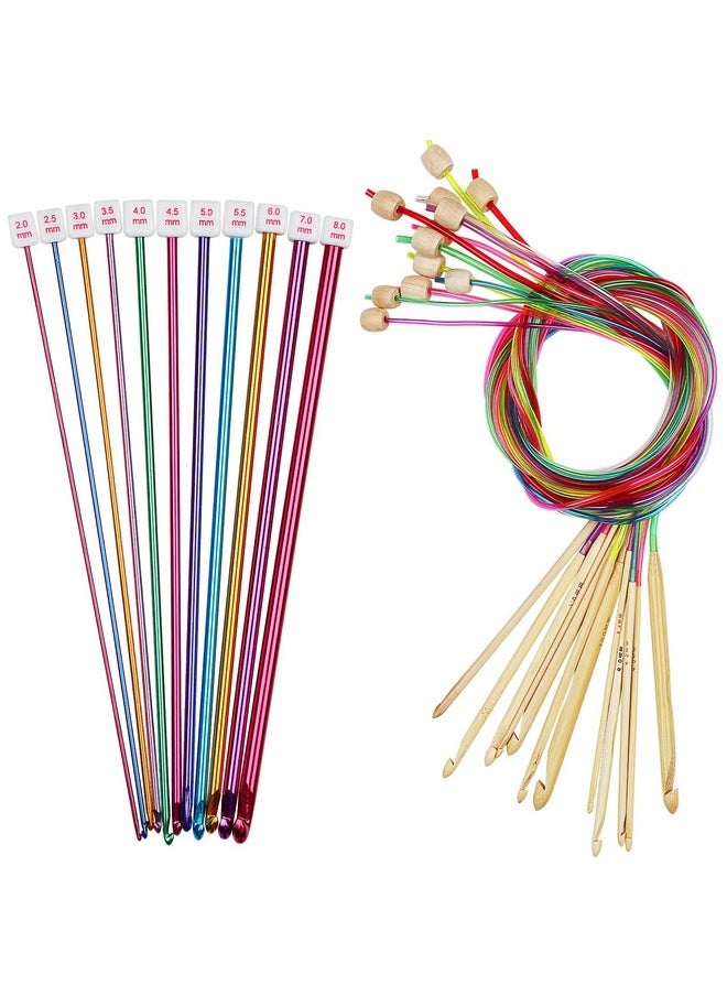 Coopay 23 PCS Tunisian Crochet Hooks Set Including 11 PCS 2.0-8.0mm Metal Long Crochet Hooks & 12 PCS 3.0-10.0mm Carbonized Bamboo Afghan Crochet Needles with Cable, Crochet Hook Set Extra Long