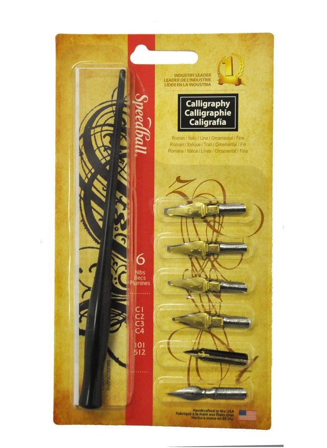 Speedball Calligraphy Pen Set - 1 Penholder w/ 4 Nibs, 2 Pen Tips