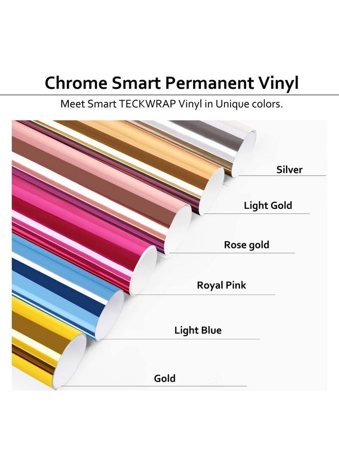 TECKWRAP Gold Chrome Smart Adhesive Vinyl Permanent,13in x 5ft, Vinyl for HandCrafting Decal Projects, Compatible with Explore3/Maker3