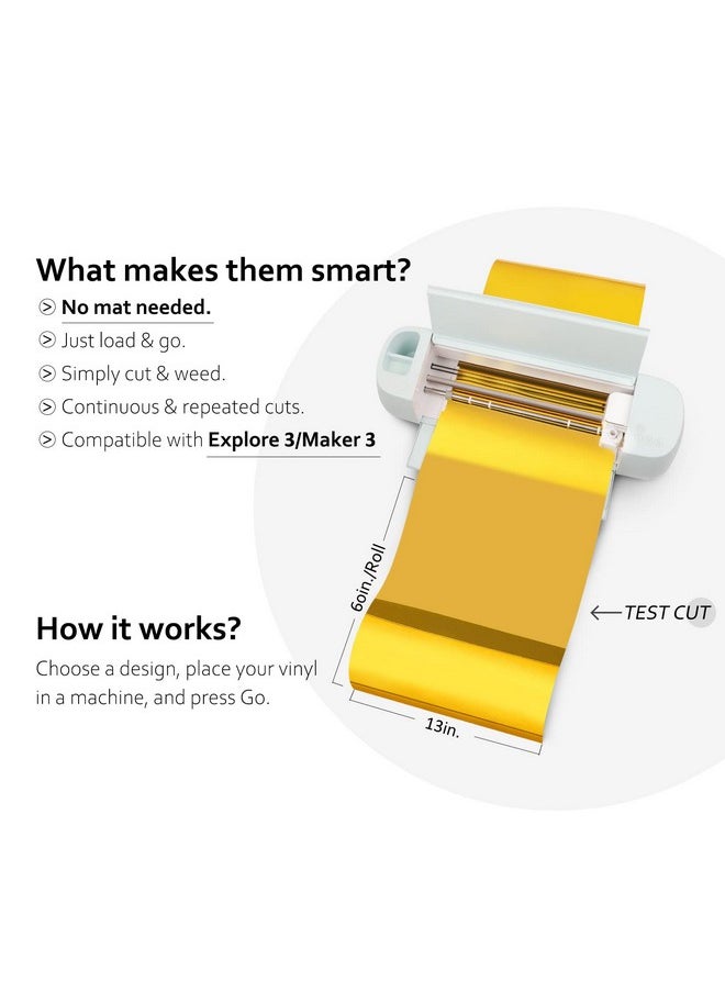 TECKWRAP Gold Chrome Smart Adhesive Vinyl Permanent,13in x 5ft, Vinyl for HandCrafting Decal Projects, Compatible with Explore3/Maker3
