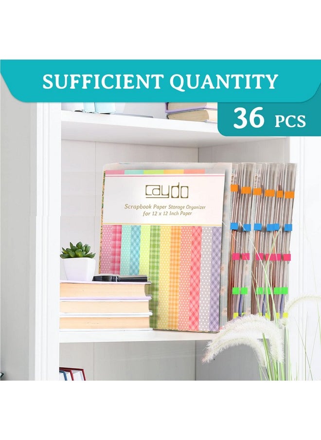 Caydo 36PCS Scrapbook Paper Storage Organizer 12 x 12 Inch Clear Scrapbook Paper Organizer with 100PCS Sticky Index Tabs Holds Scrapbook Paper, Cardstock, Vinyl Paper