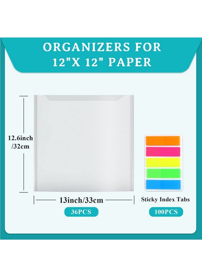 Caydo 36PCS Scrapbook Paper Storage Organizer 12 x 12 Inch Clear Scrapbook Paper Organizer with 100PCS Sticky Index Tabs Holds Scrapbook Paper, Cardstock, Vinyl Paper