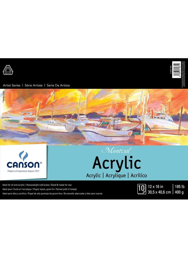 Canson Artist Series Acrylic Paper, Foldover Pad, 12x16 inches, 10 Sheets (185lb/400g) - Artist Paper for Adults and Students