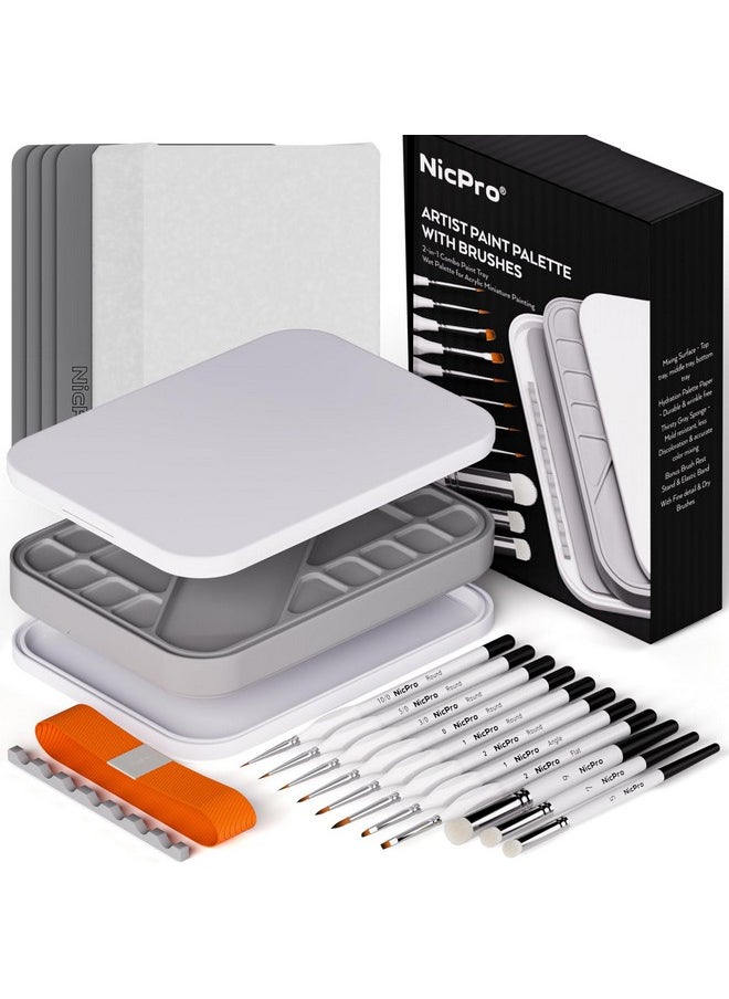 Nicpro Miniature Painting Kit with Wet Palette & 11PCS Detail Paint Brushes Drybrush, 100PCS Wet Pallet Paper, 4PCS Sponge, Brush Holder Mixing Paint Saver Palette for Warhammer 40K Model Painting