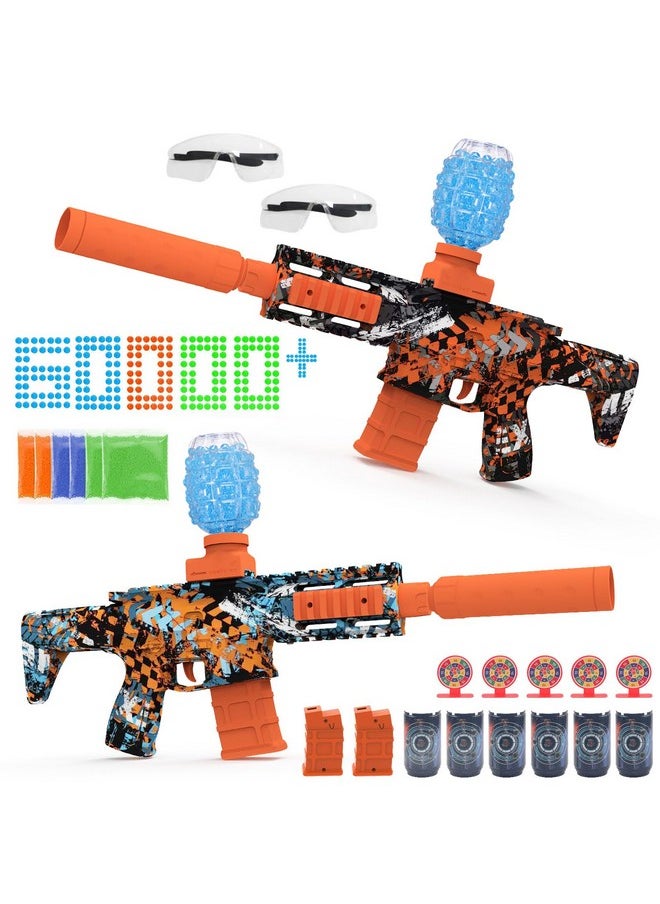 2 Pack Gel Ball Blasters, Full Auto Electric Splatter Ball Toy, 12 Rounds Per Seconds Gel Splatter Blasters With 60000 +, 4 Rechargeable Batteries, Outdoor Activities Team Game For Age 14+ Year Up