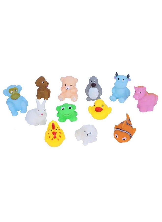 BANQLYN 12 pcs Rubber Colorful Floating Baby Toys. Cute Animal Bath Toys Non-Toxic, BPA Free Colorful Soft Natural Rubber Float Squeeze Sound Squeaky Bathing Toy