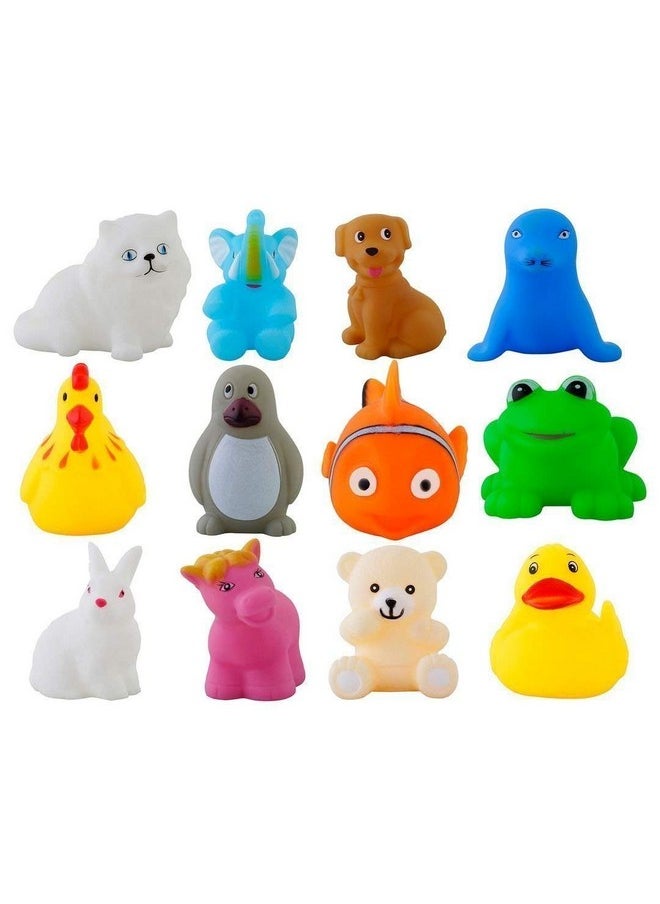 BANQLYN 12 pcs Rubber Colorful Floating Baby Toys. Cute Animal Bath Toys Non-Toxic, BPA Free Colorful Soft Natural Rubber Float Squeeze Sound Squeaky Bathing Toy