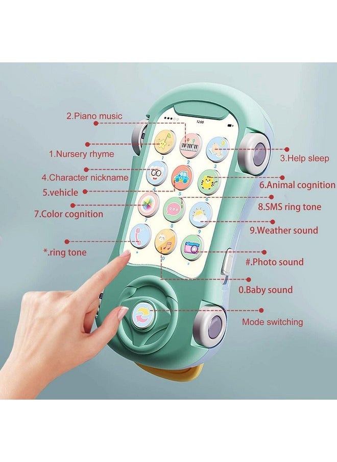 Musical Projector Mobile Cordless Smart Phone Toy Car With Roof Projector & Silicone Teether【Pack Of 1 Toy】【Colors As Per Stock】