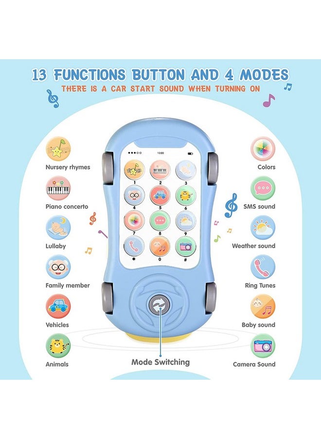 Musical Projector Mobile Cordless Smart Phone Toy Car With Roof Projector & Silicone Teether【Pack Of 1 Toy】【Colors As Per Stock】