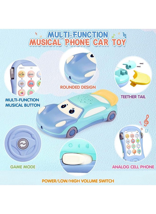 Musical Projector Mobile Cordless Smart Phone Toy Car With Roof Projector & Silicone Teether【Pack Of 1 Toy】【Colors As Per Stock】