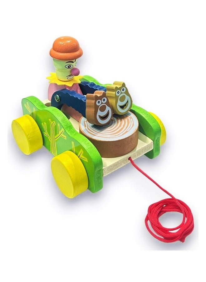 Amitasha Pull Along Wooden Toy Carts Musical Drum Car Toy for Kids Toddlers Walk Along Toys for Children, Toddlers & Infants | Pull String Toy for Kids 6 Months to 3 Years | Early Learning & Fun Play