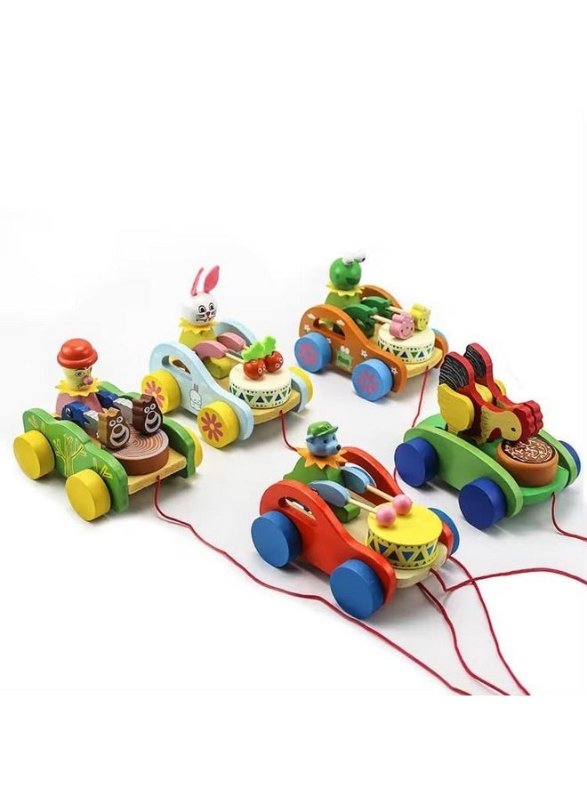 Amitasha Pull Along Wooden Toy Carts Musical Drum Car Toy for Kids Toddlers Walk Along Toys for Children, Toddlers & Infants | Pull String Toy for Kids 6 Months to 3 Years | Early Learning & Fun Play
