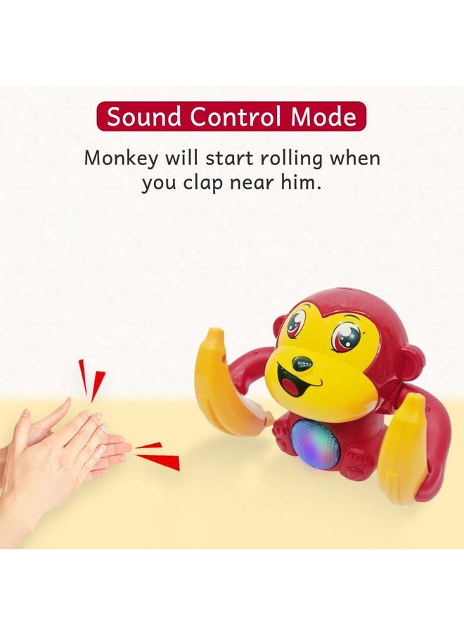 Wembley Dancing Monkey Musical Toy for Kids Baby Spinning Rolling Doll Tumble Toy with Voice Control Musical Light and Sound with Sensor - ISI Mark - Made in India-Yellow