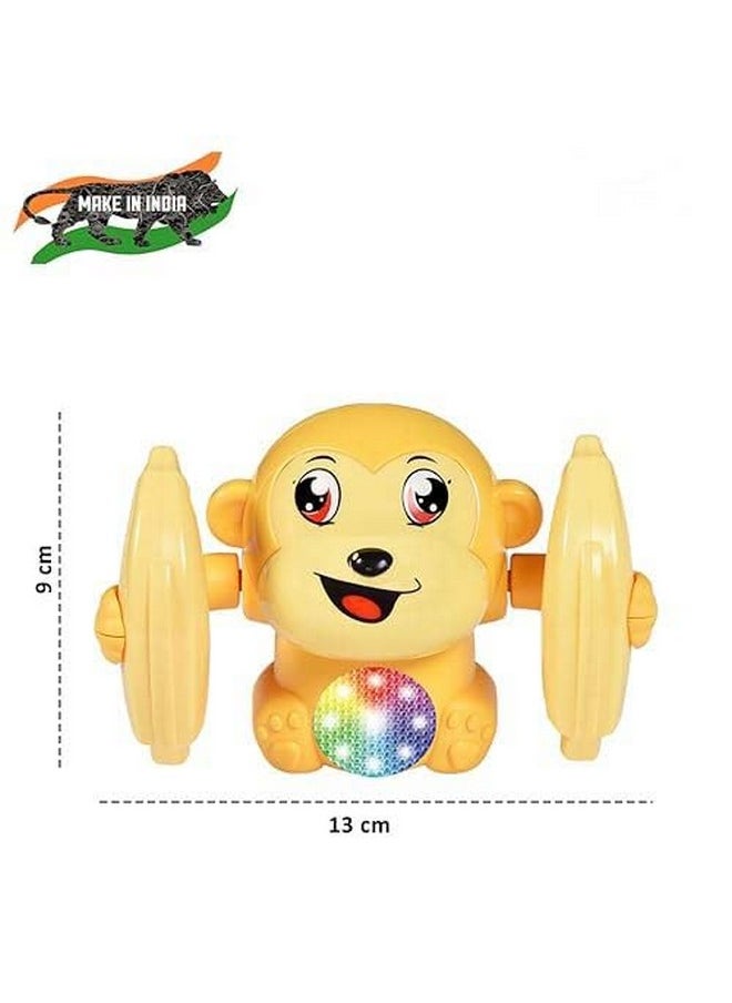 Wembley Dancing Monkey Musical Toy for Kids Baby Spinning Rolling Doll Tumble Toy with Voice Control Musical Light and Sound with Sensor - ISI Mark - Made in India-Yellow