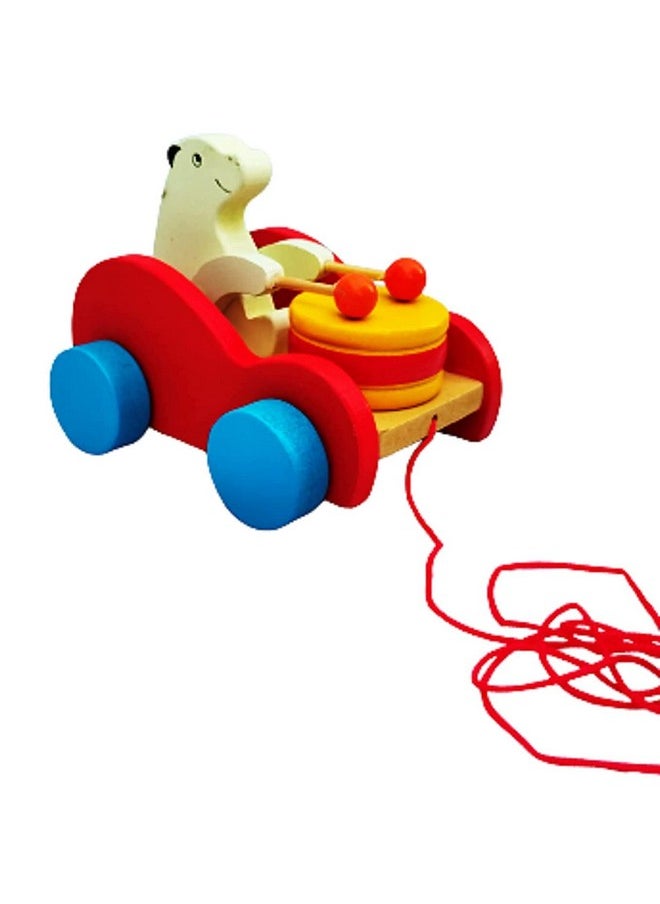 Smartcraft Wooden Pull Along Toy Car Walking Cute Bear Vehicles for Toddlers Kids.