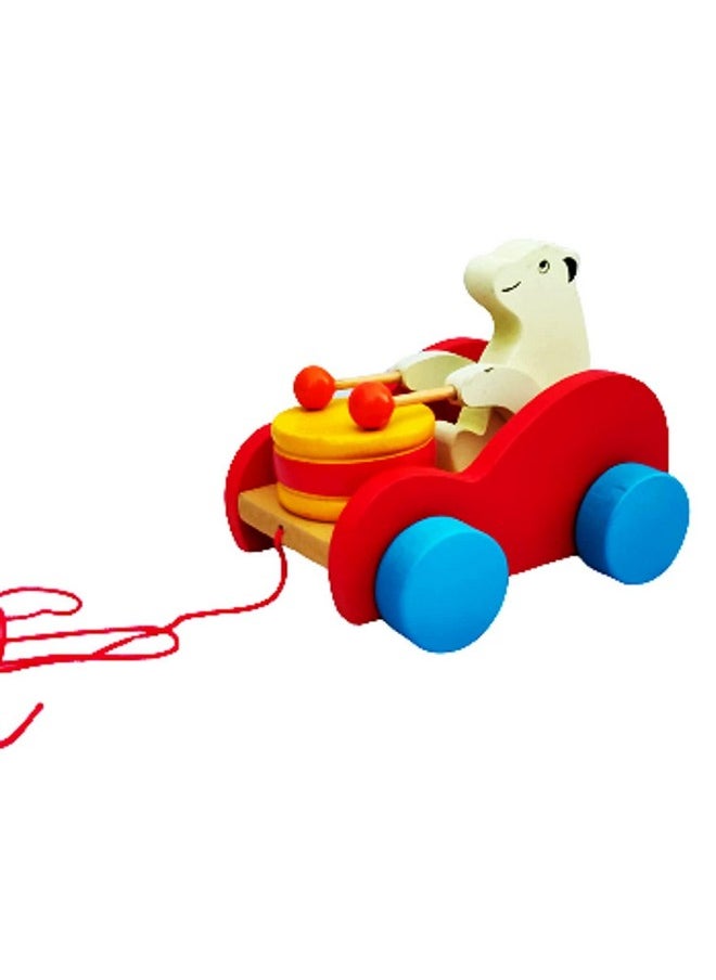 Smartcraft Wooden Pull Along Toy Car Walking Cute Bear Vehicles for Toddlers Kids.