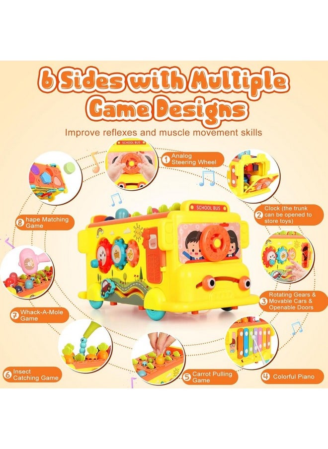 Magicwand® Intelectual Montessori Musical Carrot Harvest,Fishing Shape Sorter Educational School Bus【with 11 Functions】 with Display Box for Toddlers【Pack of 1 Bus】【Multi-Colored】