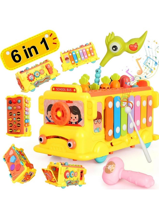 Magicwand® Intelectual Montessori Musical Carrot Harvest,Fishing Shape Sorter Educational School Bus【with 11 Functions】 with Display Box for Toddlers【Pack of 1 Bus】【Multi-Colored】