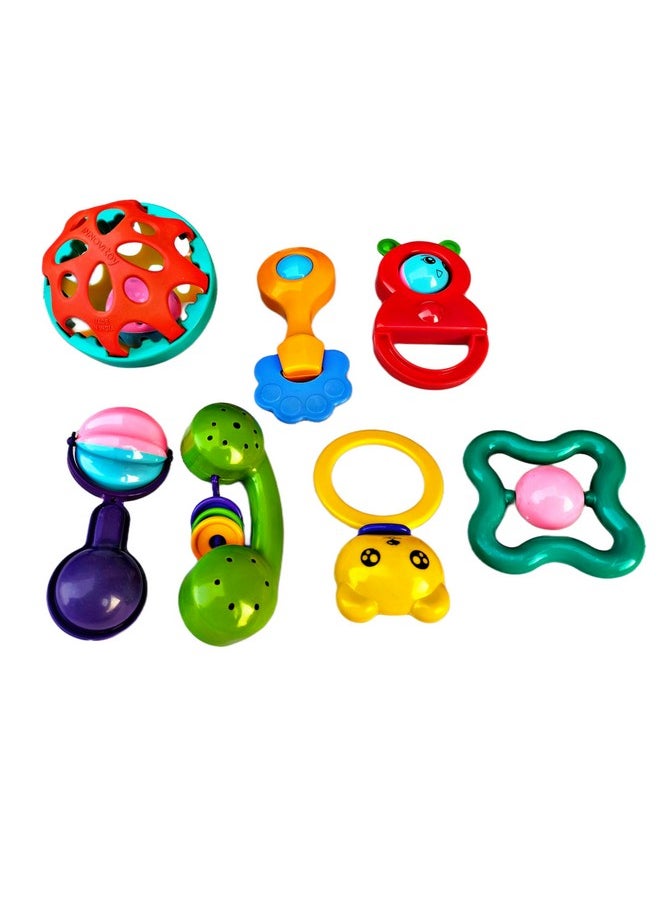 Ruhani Medium Colourful Non Toxic Baby Safari Rattles Set of 7 Attractive Rattle for New Born and Infants (Multicolour)