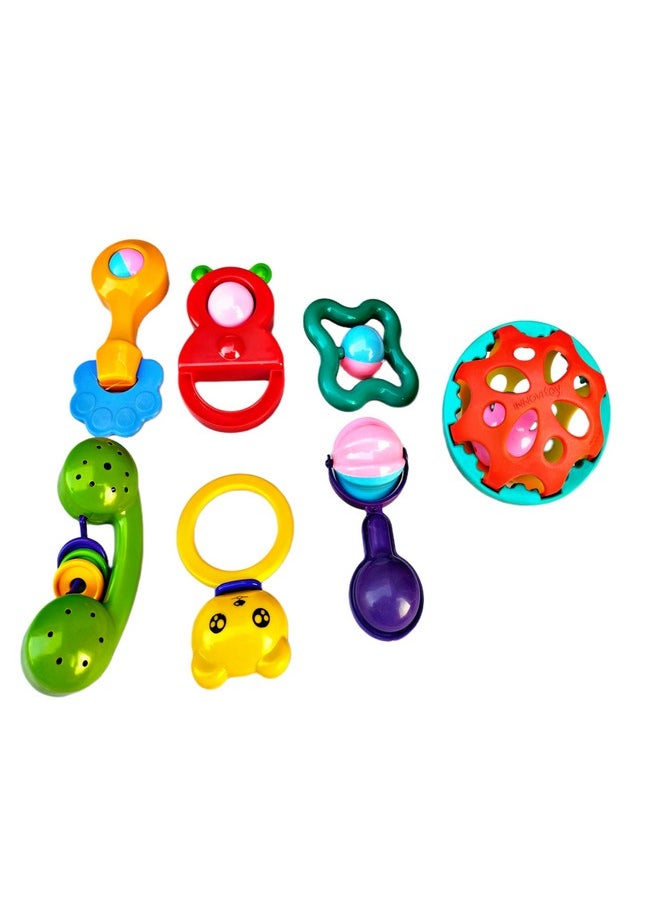 Ruhani Medium Colourful Non Toxic Baby Safari Rattles Set of 7 Attractive Rattle for New Born and Infants (Multicolour)