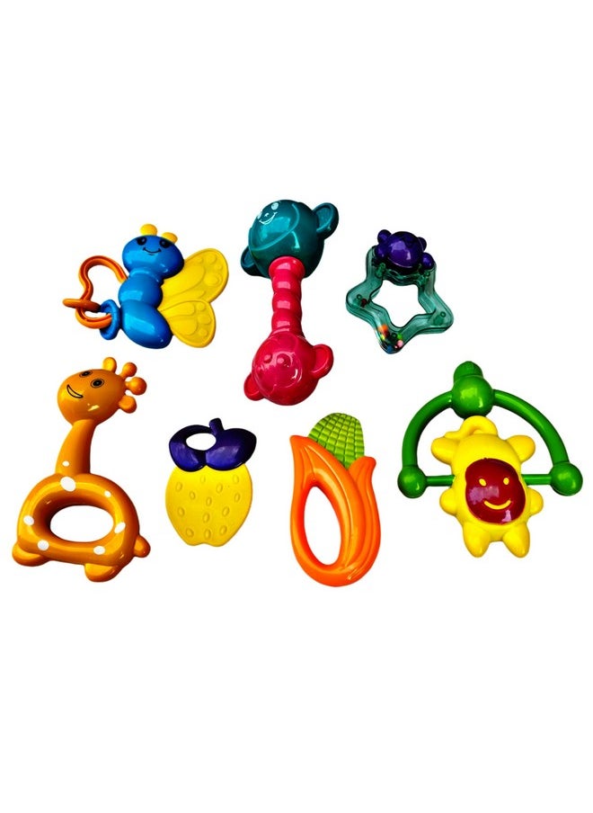 Ruhani 7Pcs Baby Rattles Colorful Plastic 100% Non Toxic Safe and Infants Friendly Toy for New Borns Baby Kid (Multicolour)