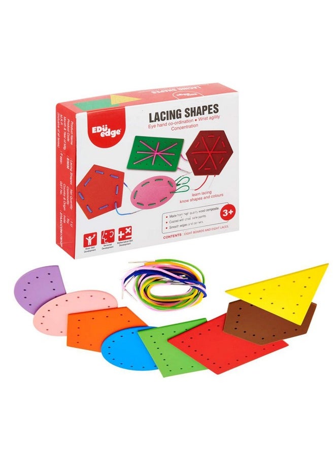 EDUEDGE Lacing Shape Develops Motor Skill, Mathematical Skill and Cognitive Skill Wooden Learning Toy Suggested for Children Above 3 Years of Age