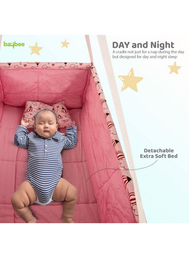 BAYBEE Flora Cotton Baby Hanging Cradle for New Born Baby, Baby Cradle with Mosquito Net & Spring | Cotton Baby Swing Cradle Jhula for Baby | Hanging Cradle for Baby 0 to 12 Months (Pink)