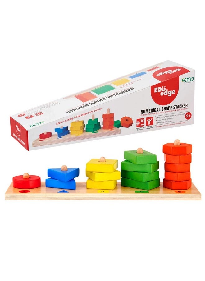 Eduedge Numerical Shape Stacker is toy for kids to know Numbers, Shapes and Colours. Count and Feel Geometrical Shapes while Stacking. Enhance Numeracy, Problem Solving ability, motor skill and arithmetic skill . Wooden learning toy suggested for children above 2 years of age.