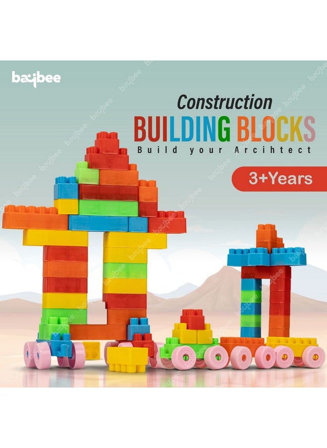 BAYBEE Building Blocks For Kids 100 Pcs Plastic Diy,Puzzle Block Games For Kids,Learning Stacking Toys For Kids|Construction Building Block Toys For Kids 2+ Years Boys Girls,Multi