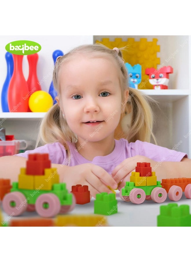 BAYBEE Building Blocks For Kids 100 Pcs Plastic Diy,Puzzle Block Games For Kids,Learning Stacking Toys For Kids|Construction Building Block Toys For Kids 2+ Years Boys Girls,Multi