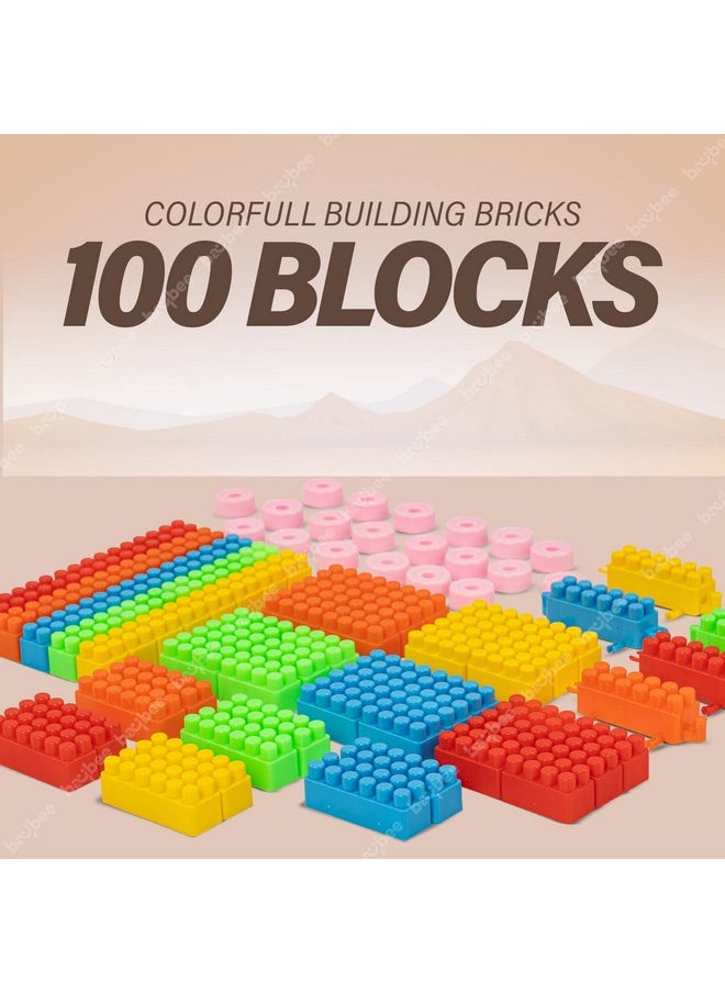 BAYBEE Building Blocks For Kids 100 Pcs Plastic Diy,Puzzle Block Games For Kids,Learning Stacking Toys For Kids|Construction Building Block Toys For Kids 2+ Years Boys Girls,Multi