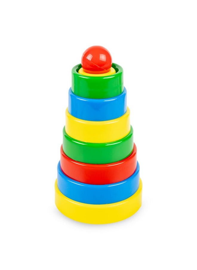 RATNA'S Pyramid Shape Stacker Multicolour Rings Tower | Geometric Shape Recognition, Sorting, Stacking and Plugging Educational Learning Toy Game for Infants & Toddlers