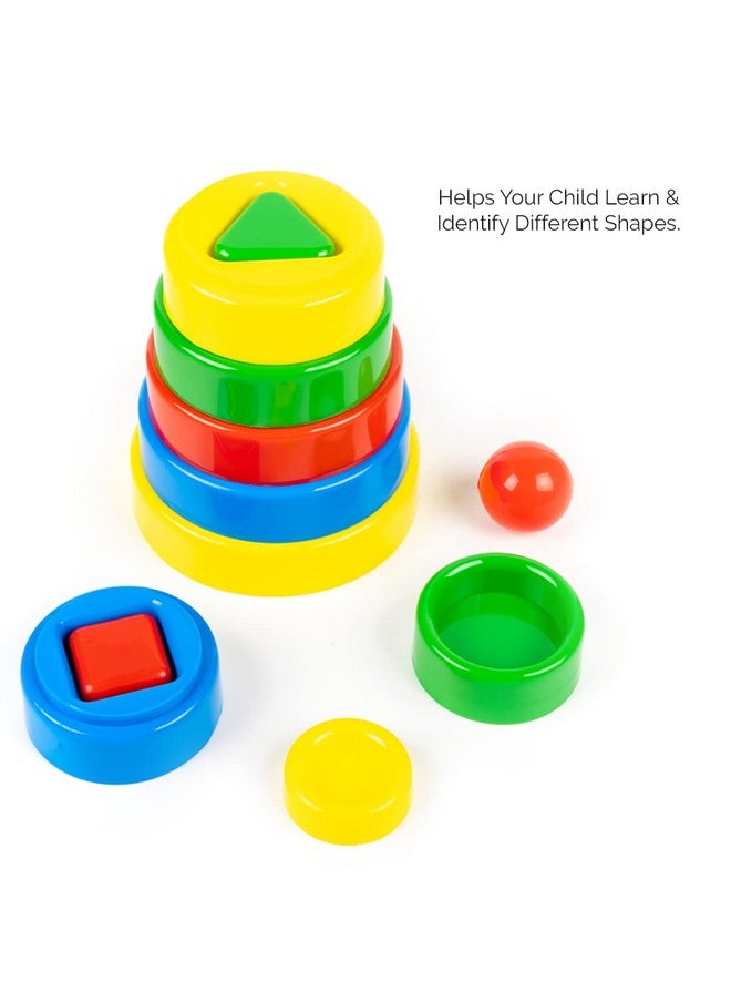 RATNA'S Pyramid Shape Stacker Multicolour Rings Tower | Geometric Shape Recognition, Sorting, Stacking and Plugging Educational Learning Toy Game for Infants & Toddlers