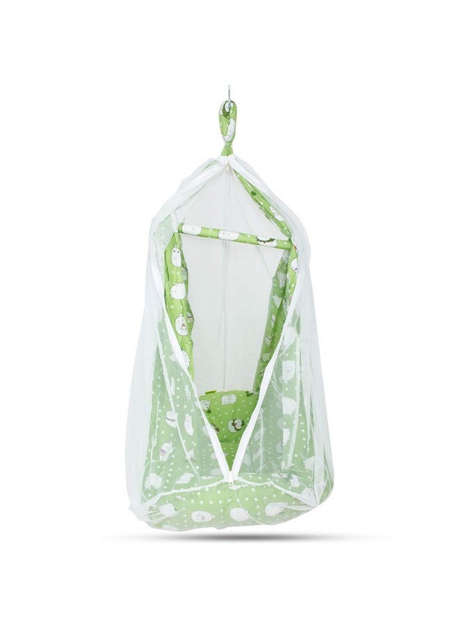 BAYBEE Cotton Ziggy Hanging Sleep Swing Cradle/Jhula/Jhoola/Bed/Bedding Set with Net and Spring for 0-24 Months Newborn Baby Boys and Girls (Green)