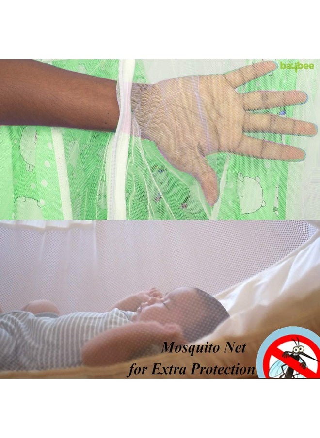 BAYBEE Cotton Ziggy Hanging Sleep Swing Cradle/Jhula/Jhoola/Bed/Bedding Set with Net and Spring for 0-24 Months Newborn Baby Boys and Girls (Green)