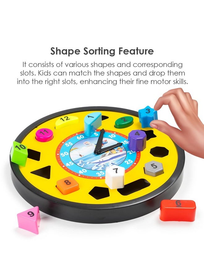 Ratna's Shape Sorter Clock 2in1 Educational Clock Learning Toy Along with Shapes, Numbers & Colors Teaching Time Montessori Toys for Toddlers & Kids 3+ Years (Assorted Colours)