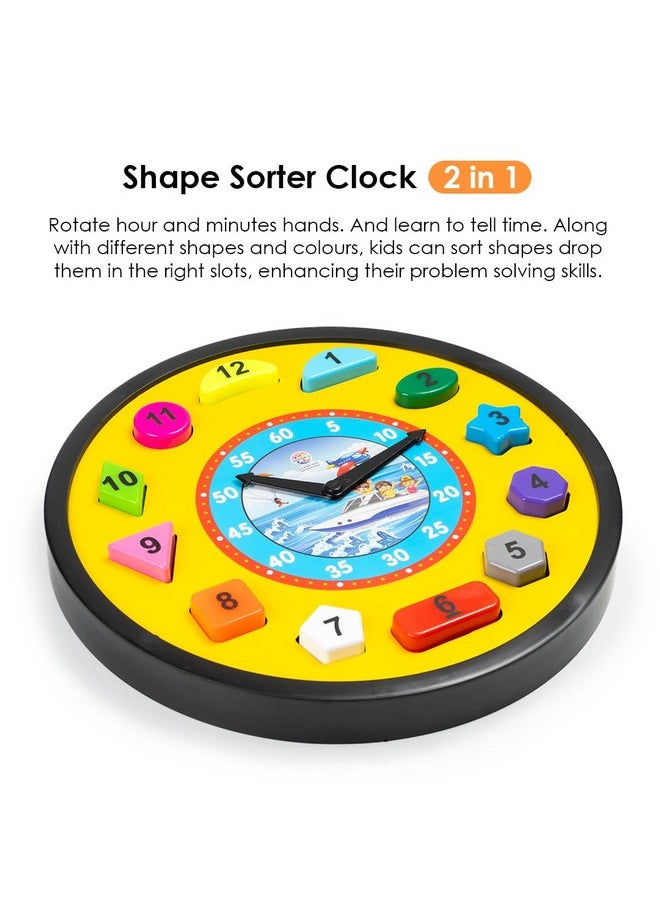 Ratna's Shape Sorter Clock 2in1 Educational Clock Learning Toy Along with Shapes, Numbers & Colors Teaching Time Montessori Toys for Toddlers & Kids 3+ Years (Assorted Colours)