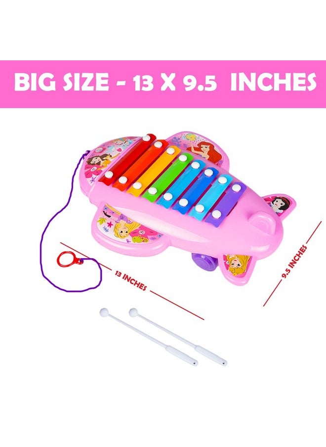 Ratna's Cute Airplane Xylophone Disney Princess Printed Pull Along Musical Toy with 8 Notes, 2 Sticks for Infants (Assorted Colours)