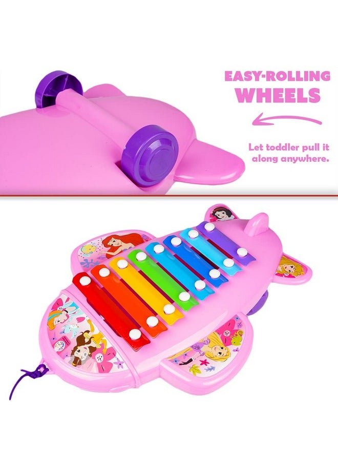 Ratna's Cute Airplane Xylophone Disney Princess Printed Pull Along Musical Toy with 8 Notes, 2 Sticks for Infants (Assorted Colours)